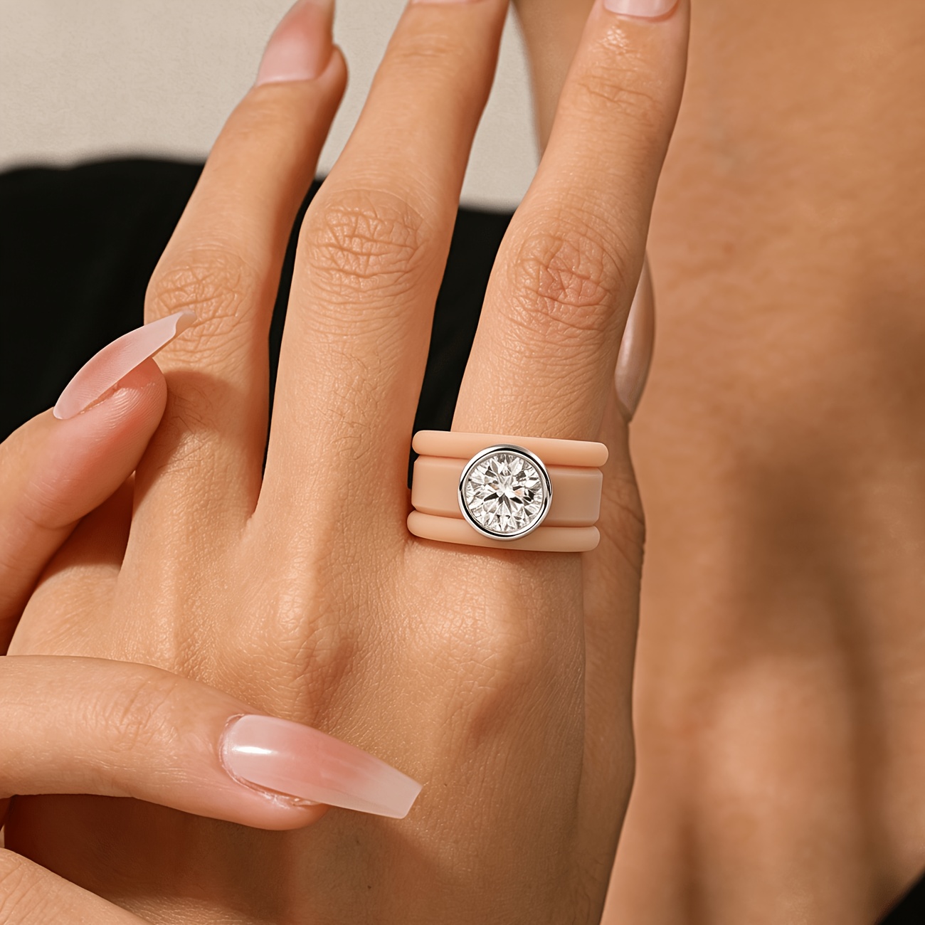 3pc 14K Golden Plated Khaki Silicone Stackable Engagement Ring Set